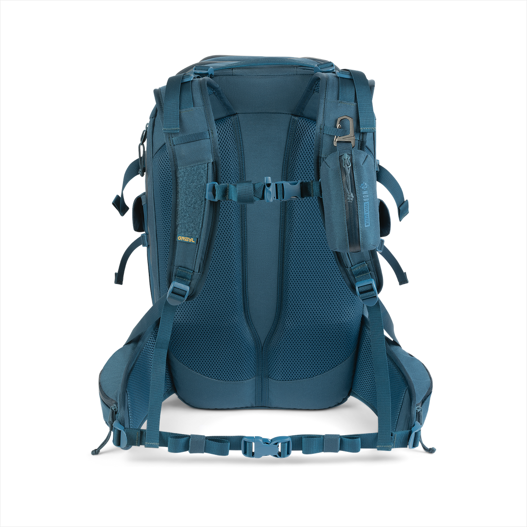 Grayl® Mission Expanse Backpack - 30L / Back View / Wander Blue