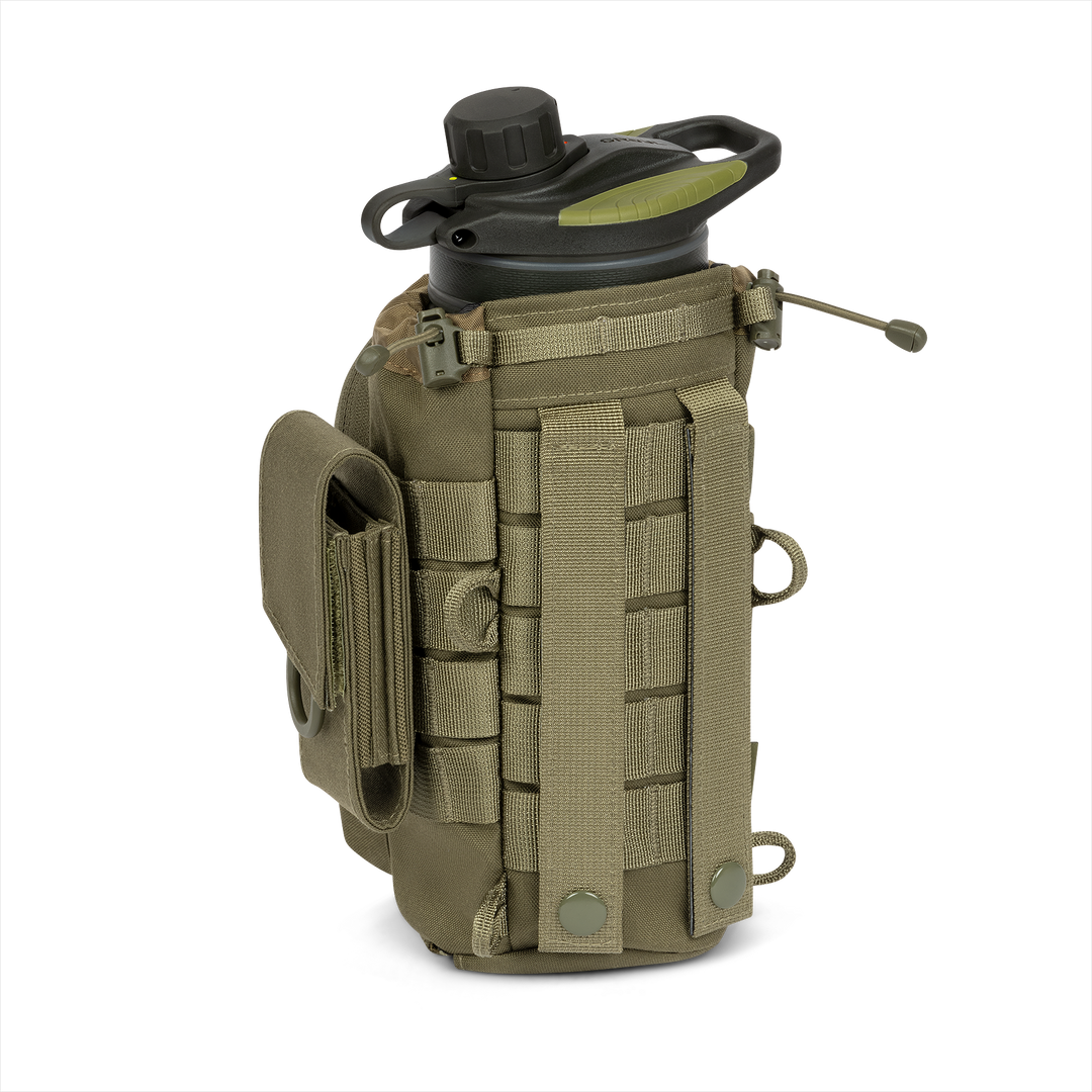 Grayl® Mission Water Bottle Sling - 1.7L / Back View With Multi-Tool Pouch / Olive Drab