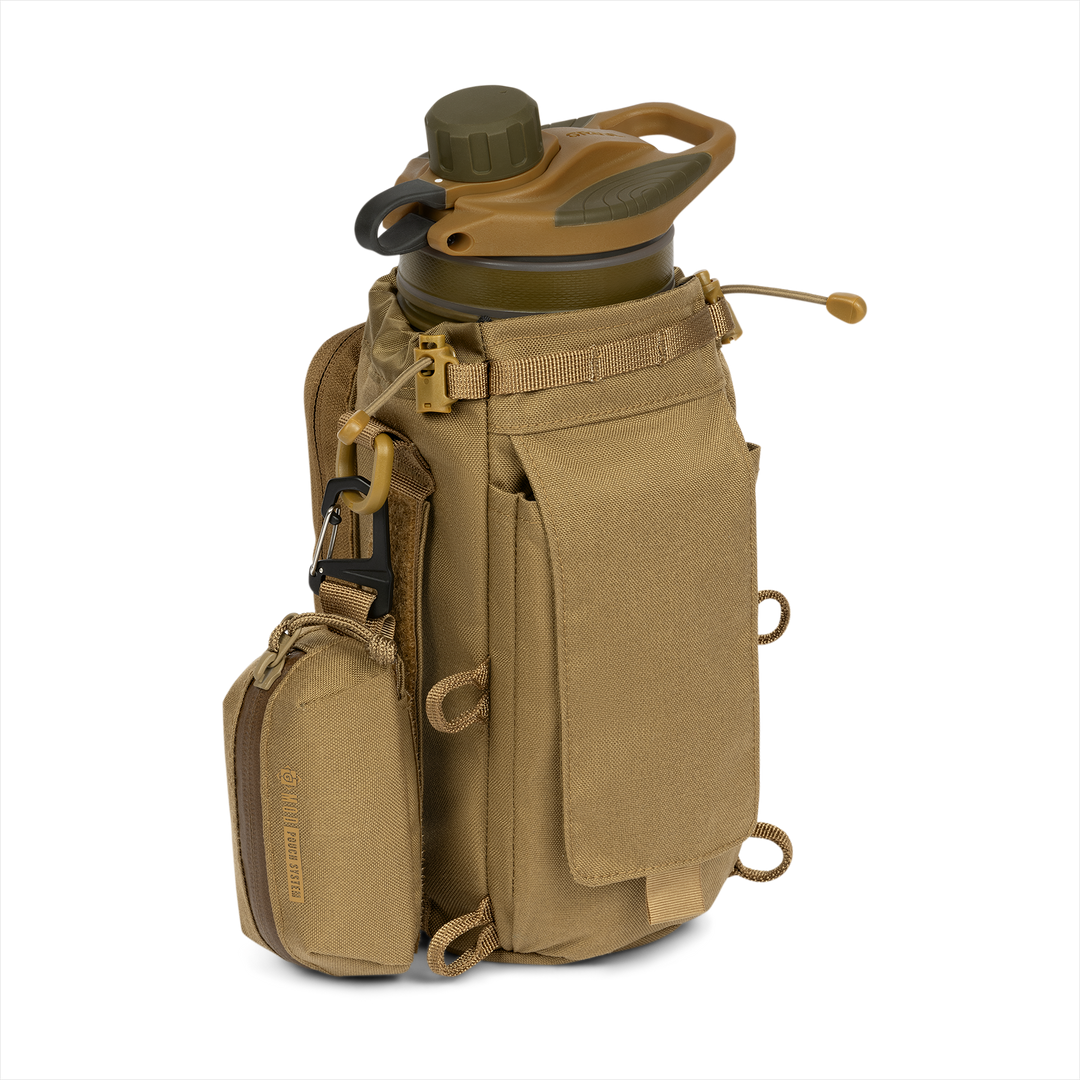 Grayl® Transport Water Bottle Sling - 1.7L / Back View with G-Mod Pouch / Coyote Brown