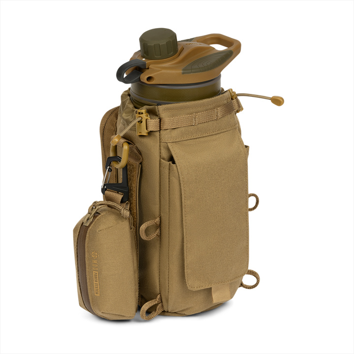 Grayl® Transport Water Bottle Sling - 1.7L / Back View with G-Mod Pouch / Coyote Brown