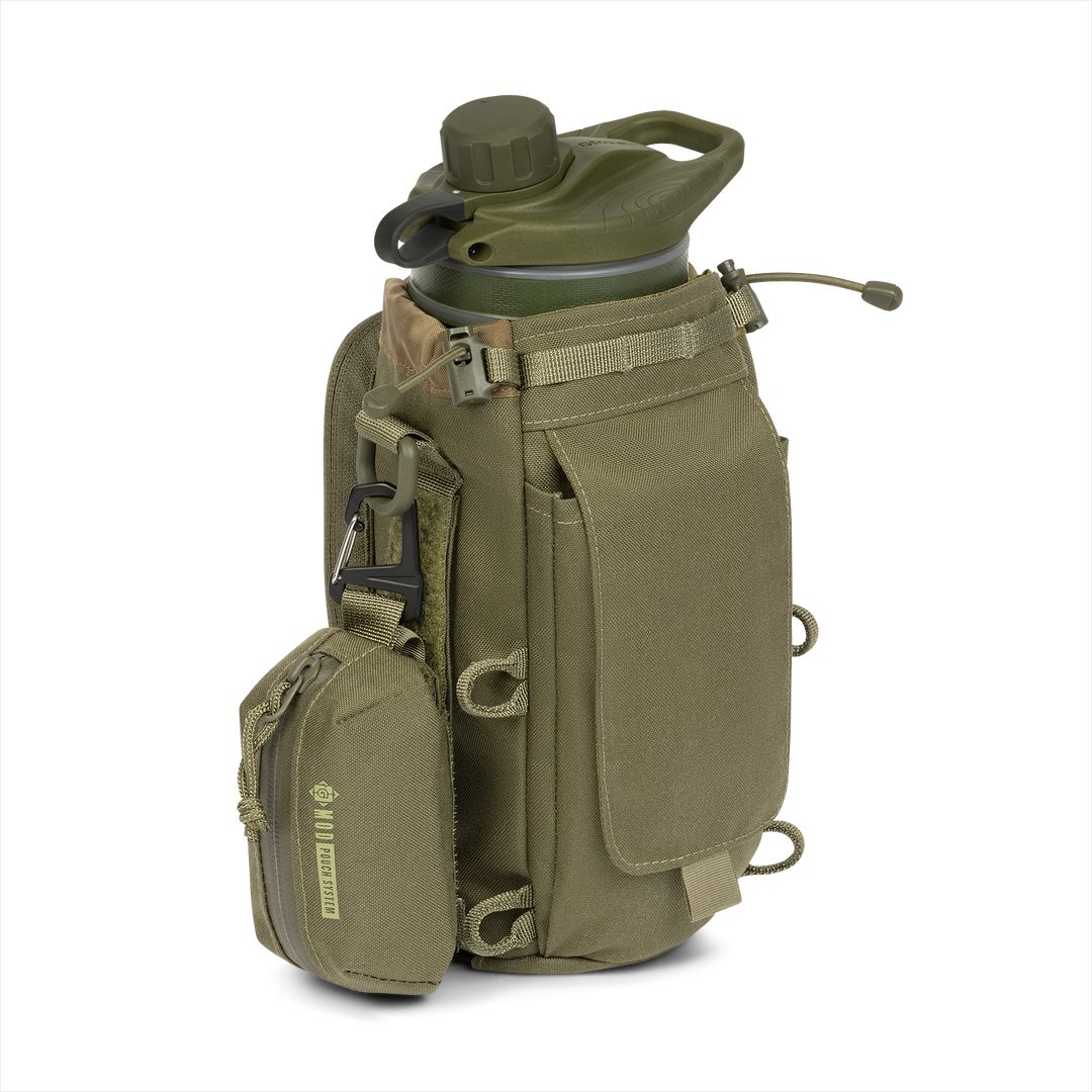 Grayl® Transport Water Bottle Sling - 1.7L / Back View with G-Mod Pouch / Olive Drab
