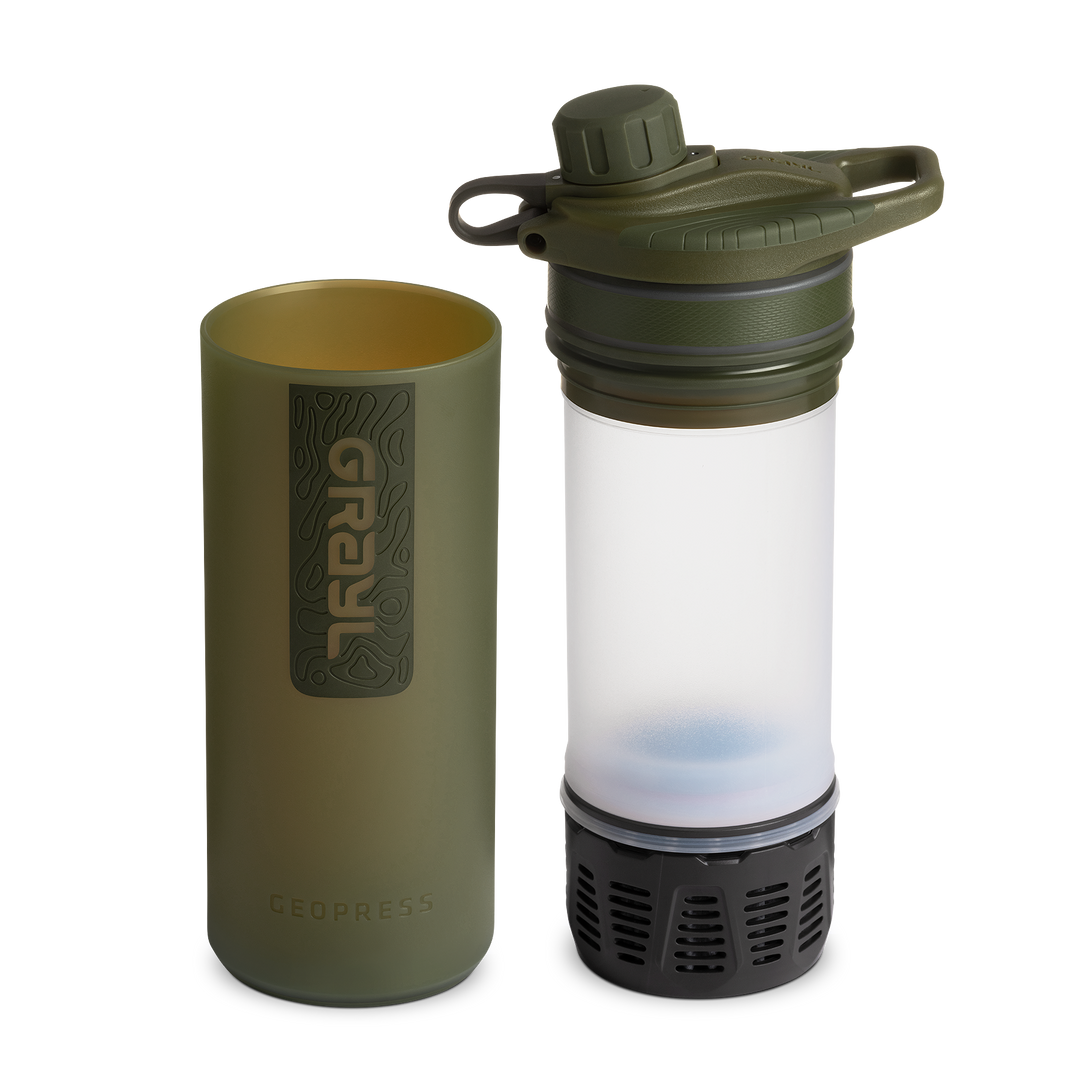 Best top rated Grayl GeoPress Filter and Purifier Water Bottle - 24 Fluid Ounces / Covert Edition / Separated View / Olive Drab