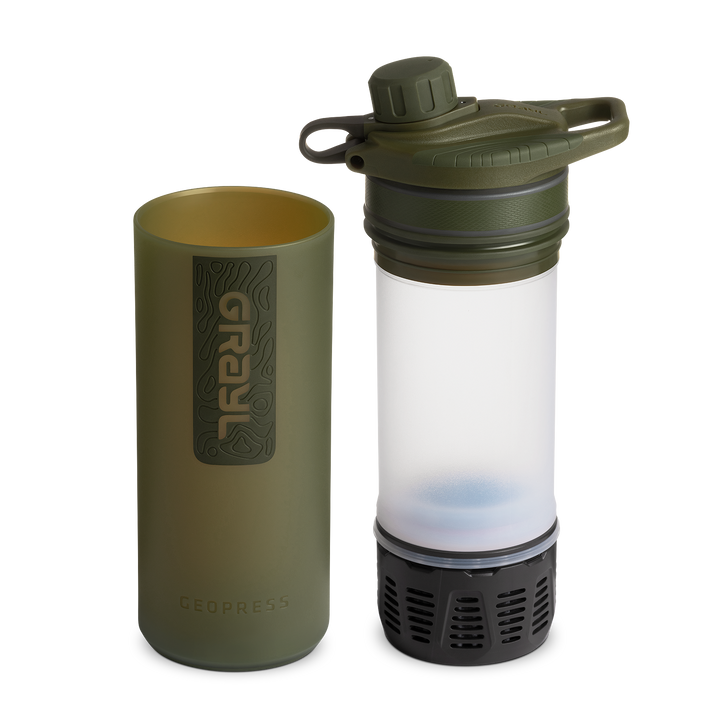 Best top rated Grayl GeoPress Filter and Purifier Water Bottle - 24 Fluid Ounces / Covert Edition / Separated View / Olive Drab