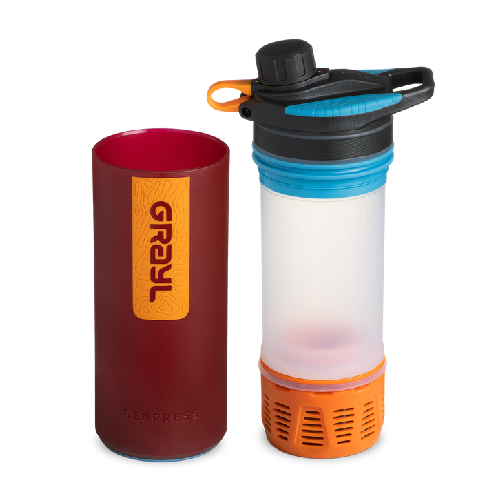 Best top rated Grayl GeoPress Filter and Purifier Water Bottle - 24 Fluid Ounces / Nature Edition / Separated View / Wanderer Red