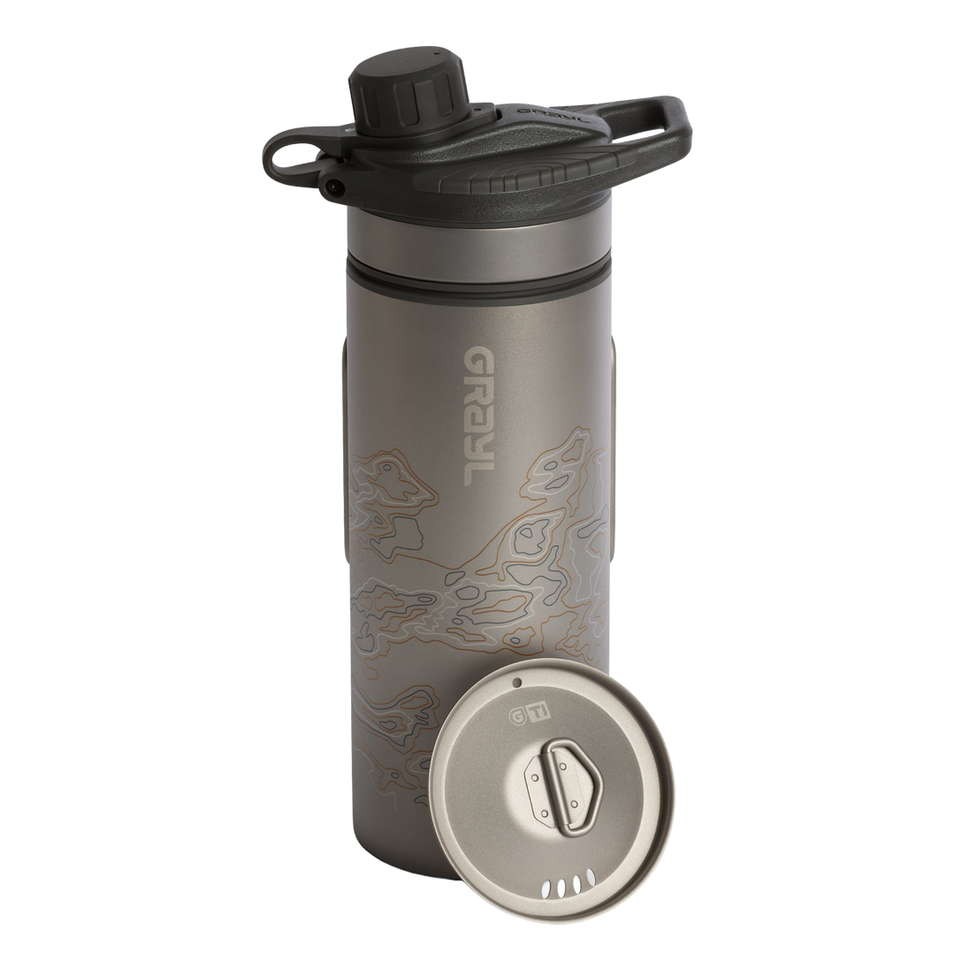 Grayl GeoPress Titanium Filter and Purifier Water Bottle PLUS Cook Lid – 24 Fluid Ounces / Covert Edition / Standard View / Covert Black