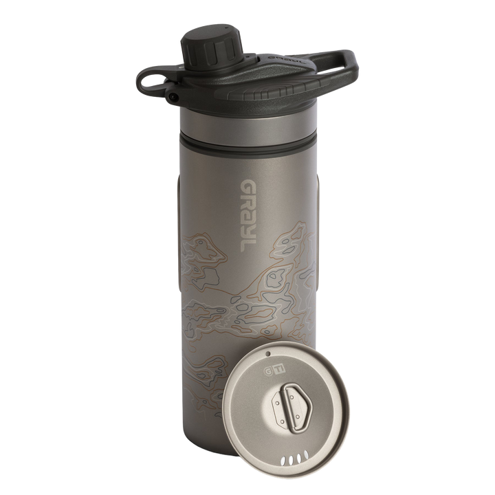 Grayl GeoPress Titanium Filter and Purifier Water Bottle PLUS Cook Lid – 24 Fluid Ounces / Covert Edition / Standard View / Covert Black