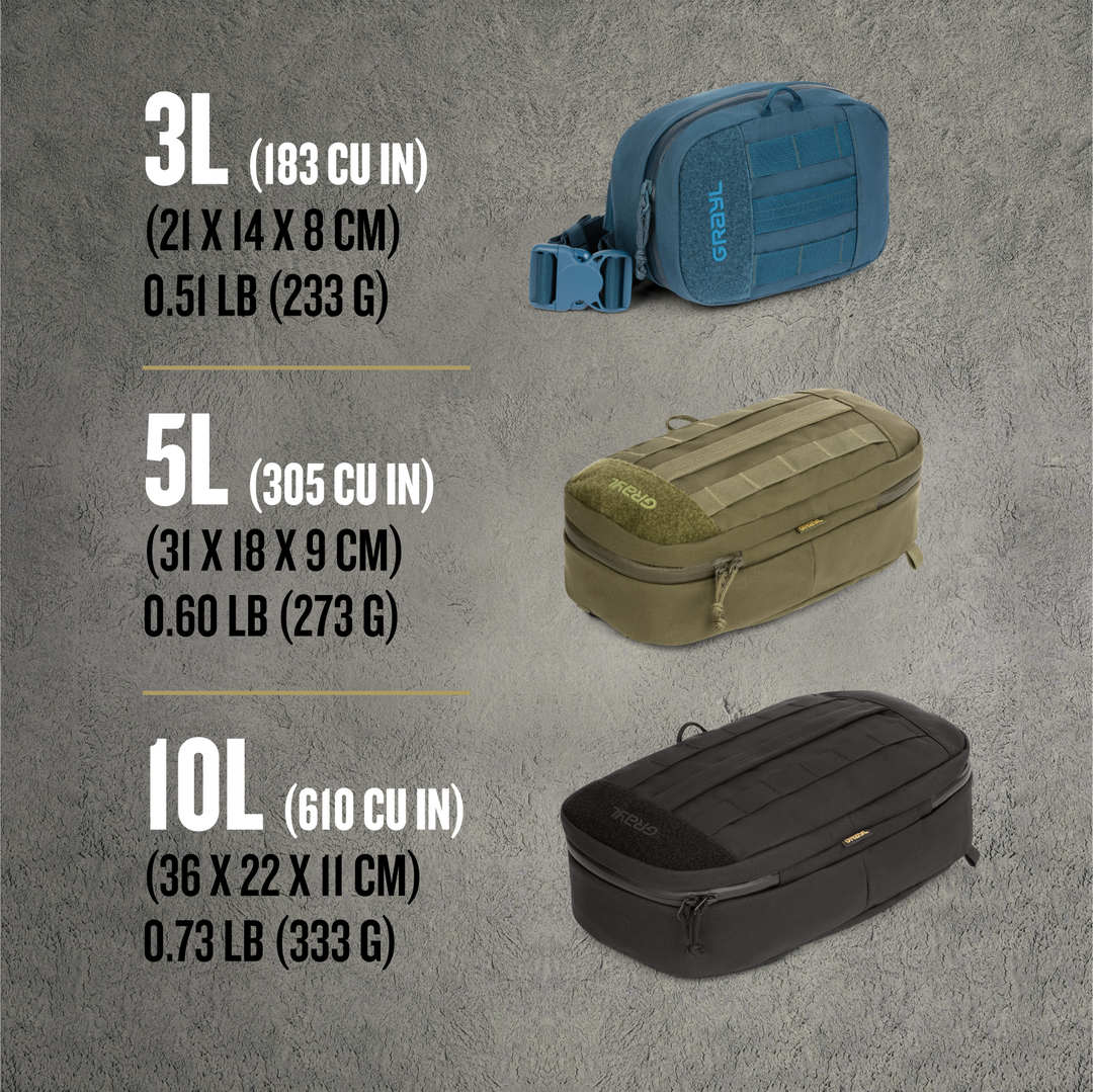 Grayl® Mission Packing Carry Pouch / Three Sizes for Versatile Packing / 3L / 5L / 10L / Covert Black / Coyote Brown / Olive Drab / Wander Blue