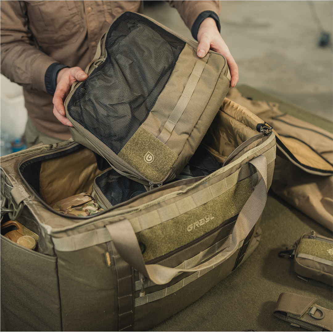 Ample capacity for packing pouches and gear.