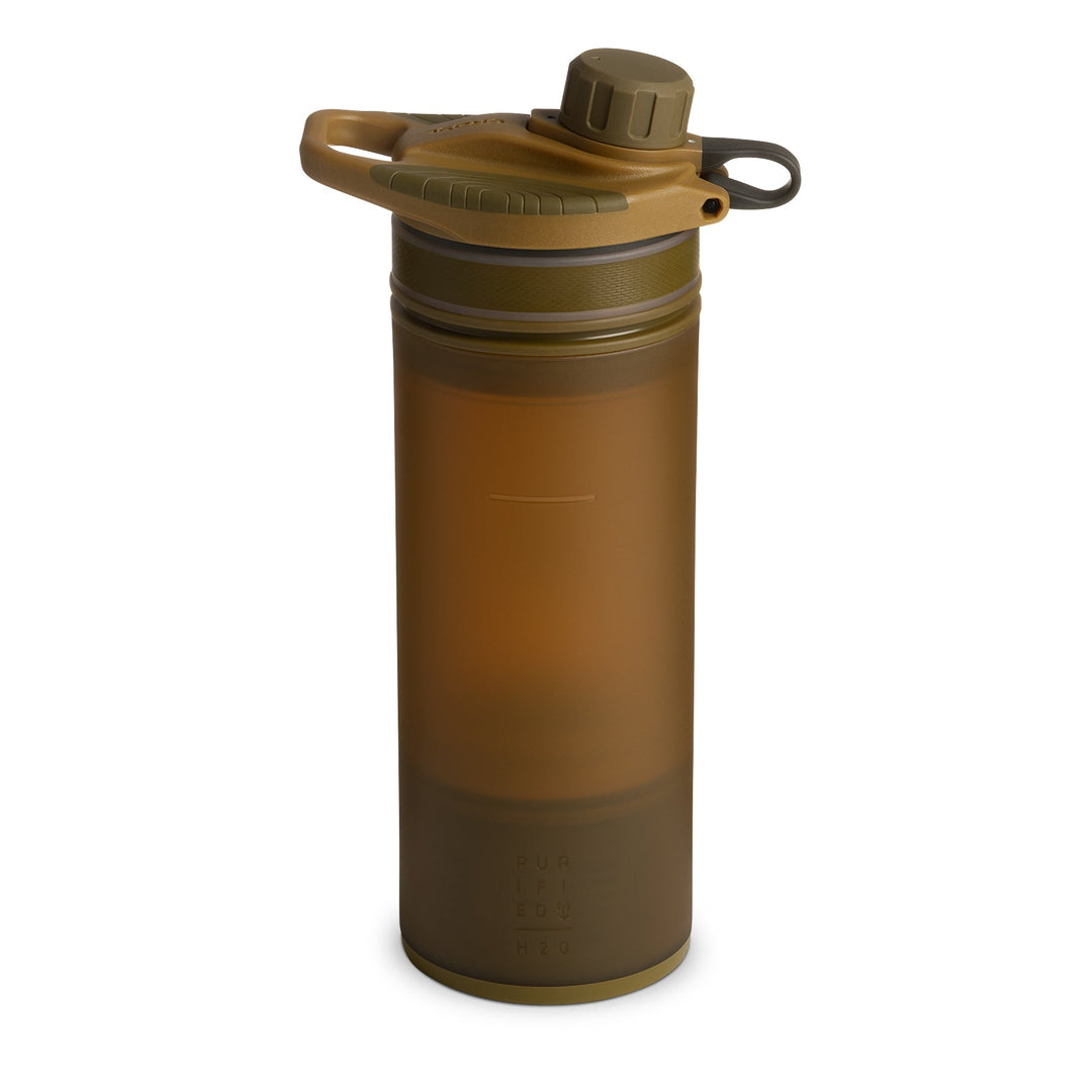 Am besten bewertet Grayl GeoPress Filter und Reiniger Wasserflasche - 24 Fluid Ounces / Covert Edition / Rückseite der Flasche Ansicht / Coyote Brown