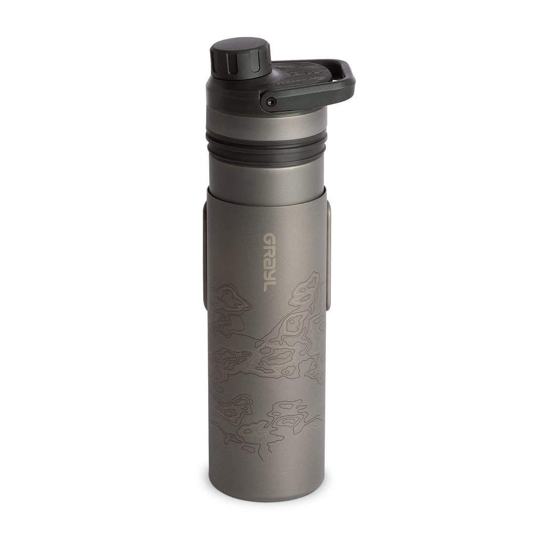 Grayl UltraPress Titanium Filter und Reiniger Wasserflasche - 16,9 Fluid Ounces / Covert Edition / Purifying Press View / Covert Black