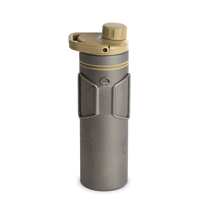 Grayl UltraPress Titanium Filter und Reiniger Wasserflasche - 16,9 Fluid Ounces / Covert Edition / Rückansicht / Desert Tan