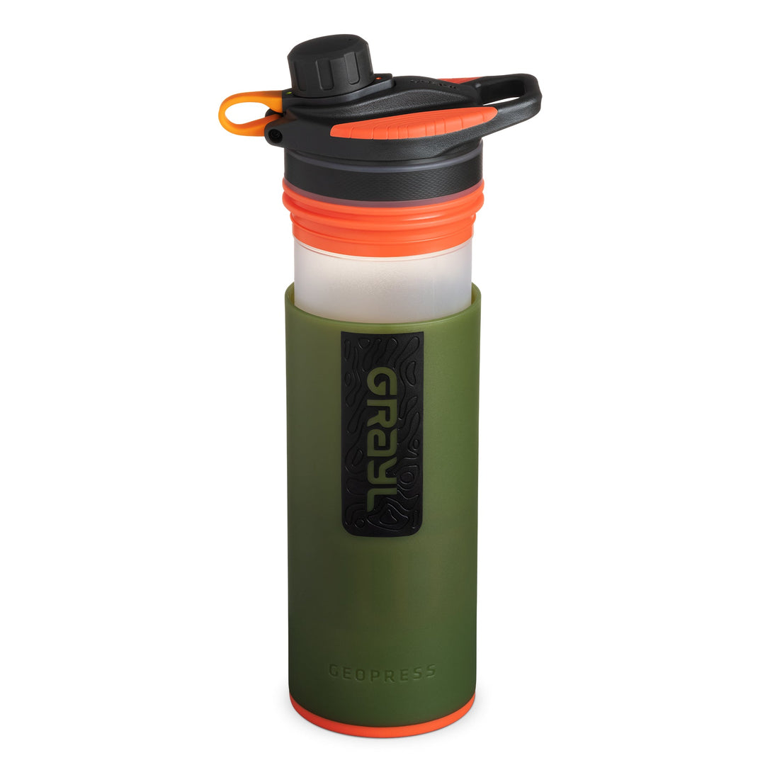 Meilleure bouteille d'eau filtrante et purificatrice Grayl GeoPress - 24 Fluid Ounces / Nature Edition / Purifying Press View / Oasis Green