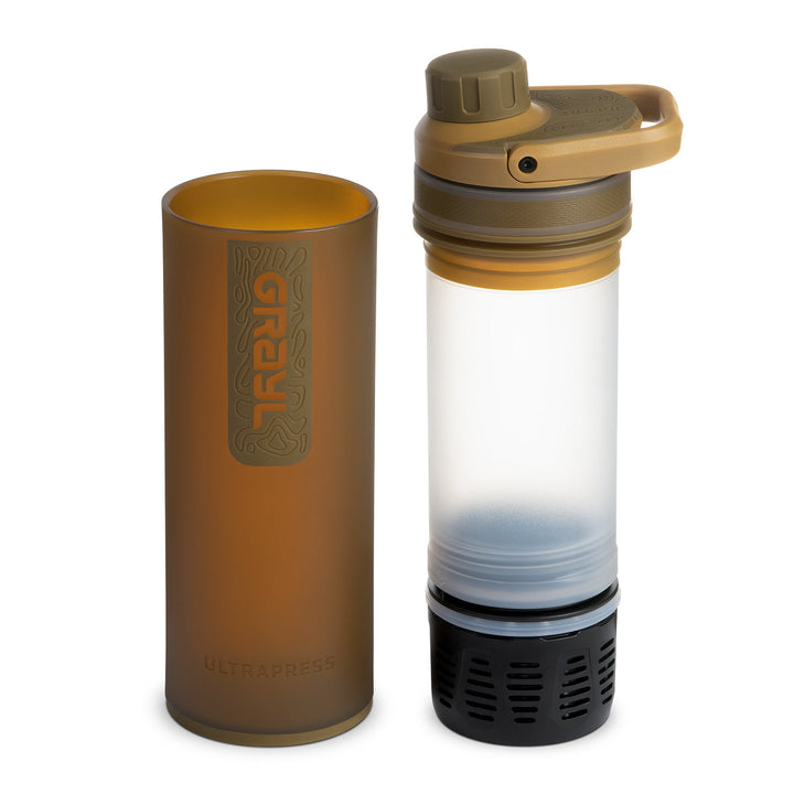 Meilleures notes Grayl UltraPress Filter and Purifier Water Bottle - 16.9 Fluid Ounces / Covert Edition / Separated View / Coyote Brown