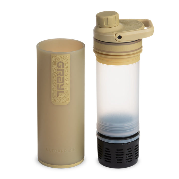 Meilleures notes Grayl UltraPress Filter and Purifier Water Bottle - 16.9 Fluid Ounces / Covert Edition / Separated View / Desert Tan