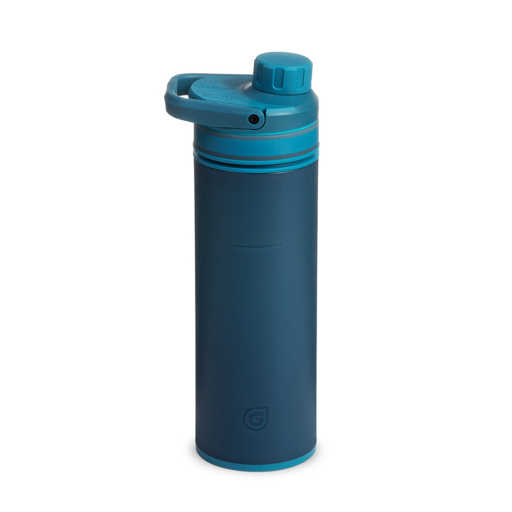 Meilleure bouteille d'eau filtrante et purificatrice Grayl UltraPress - 16.9 Fluid Ounces / Nature Edition / Backside View / Forest Blue