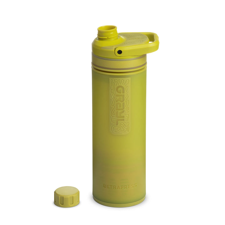 La meilleure bouteille d'eau filtrante et purificatrice Grayl UltraPress - 16.9 Fluid Ounces / Nature Edition / Spout Cap Off View / Forager Moss