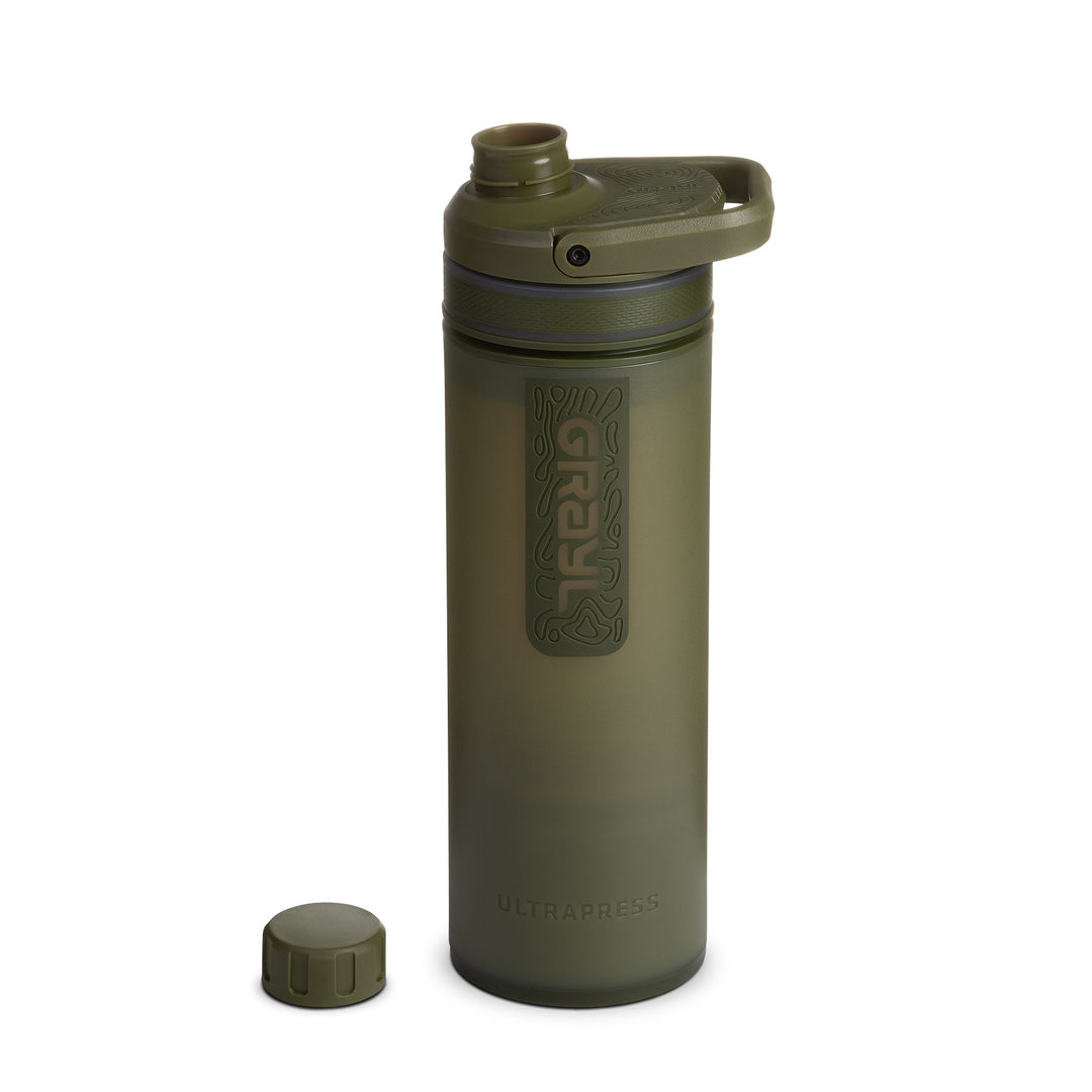 La meilleure bouteille d'eau filtrante et purificatrice Grayl UltraPress - 16.9 Fluid Ounces / Covert Edition / Spout Cap Off View / Olive Drab