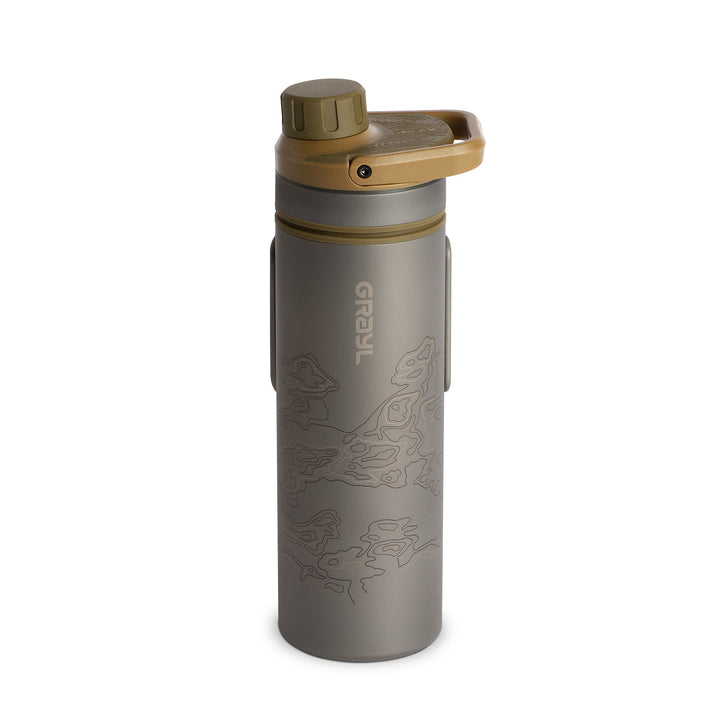 Grayl UltraPress Titanium Filter and Purifier Water Bottle - 16.9 Fluid Ounces / Covert Edition / Standard View / Coyote Brown