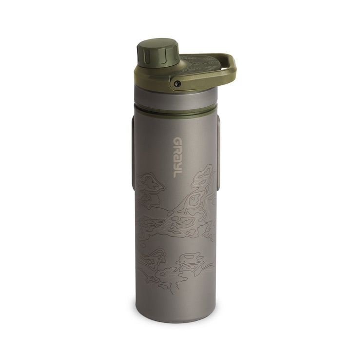 Grayl UltraPress Titanium Filter and Purifier Water Bottle - 16.9 Fluid Ounces / Covert Edition / Standard View / Olive Drab