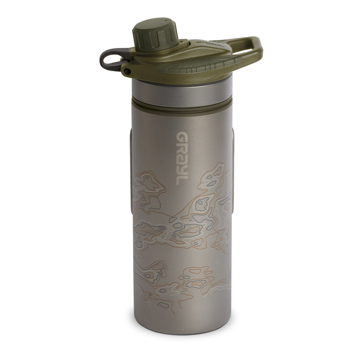 Grayl GeoPress Titanium Filter and Purifier Water Bottle - 24 Fluid Ounces / Covert Edition / Standard View / Olive Drab