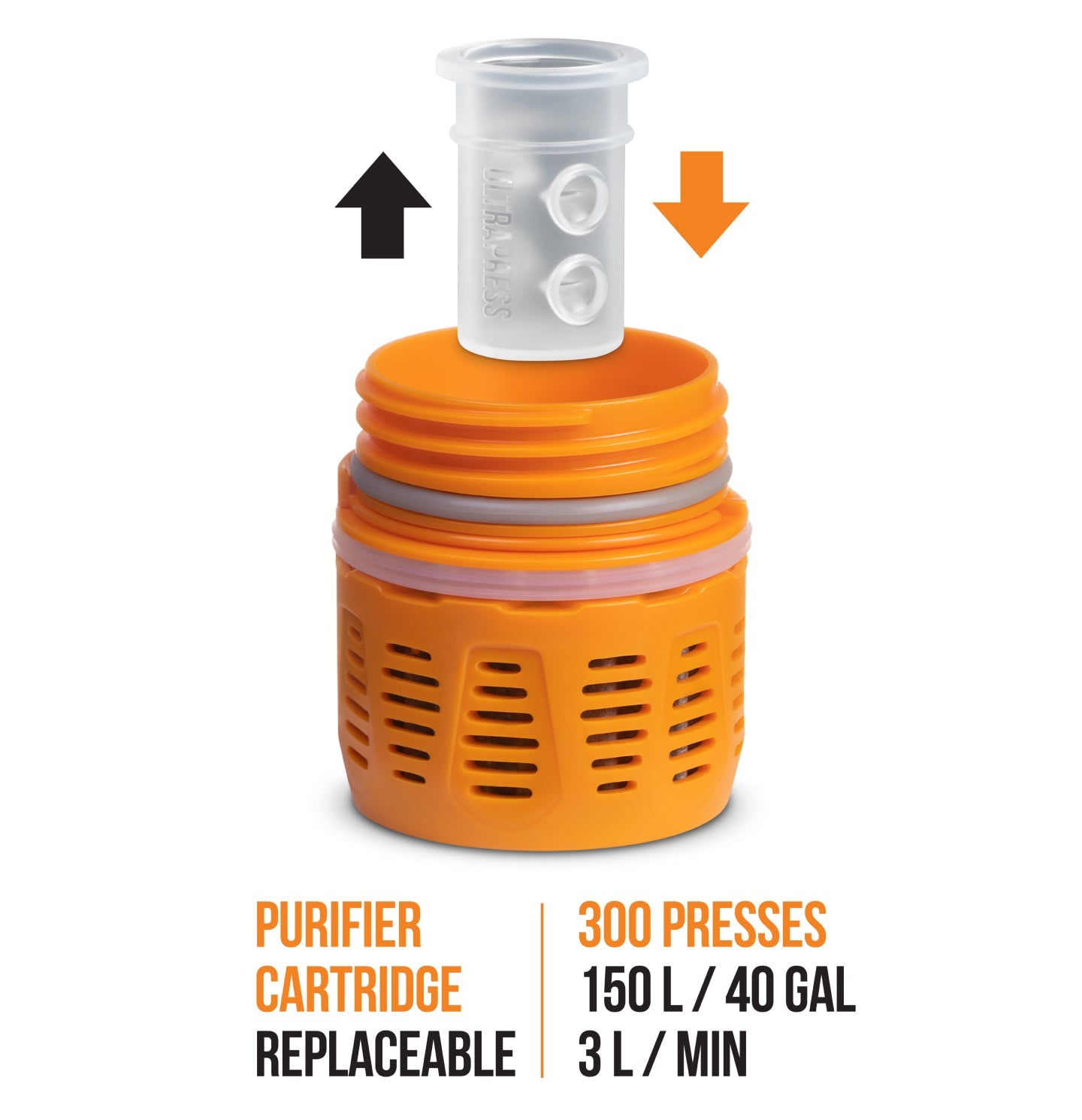 Cartouche UltraPress avec valve unidirectionnelle pour les mélanges de boissons et les électrolytes.